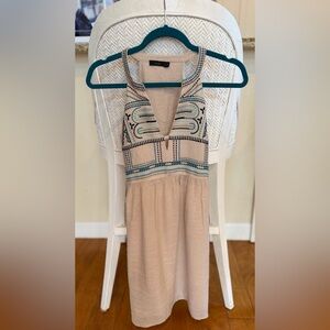 THML Boho Blush V-Neck Dress with Teal Trim Size Small